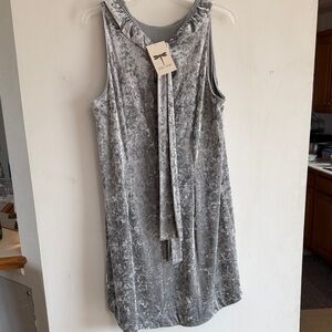 Tyler Boe Silver Crushed Velvet Tie-Neck Midi Dress